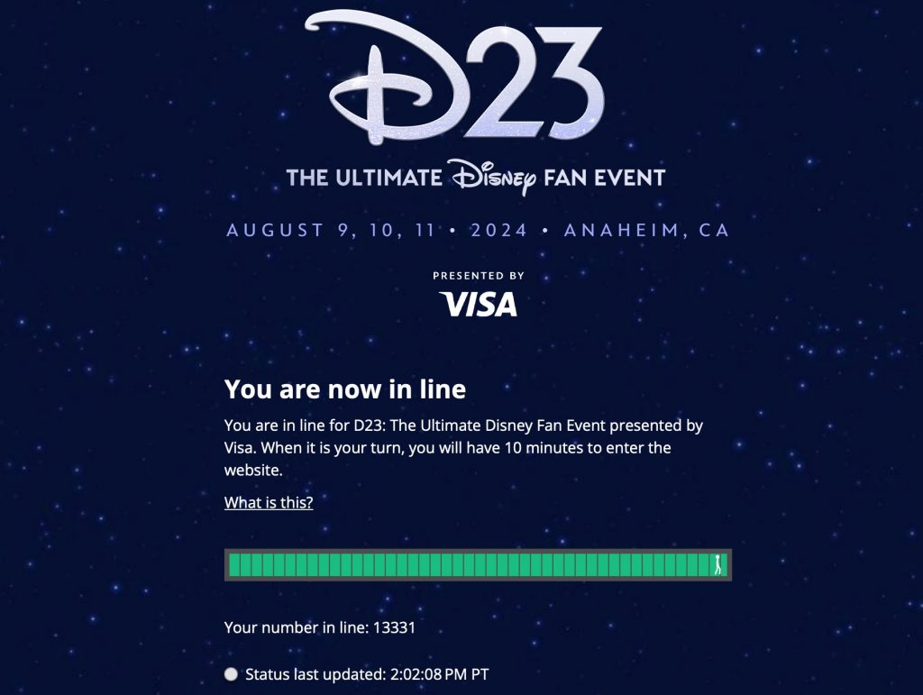 Virtuelle Warteschlange zur Anmeldung für die D23 Expo 2024